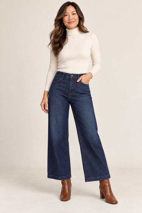 Ella Moss Denim - Ella Moss Dark Wash Wide Leg Cropped Jeans Size 4 High Rise Fall Denim